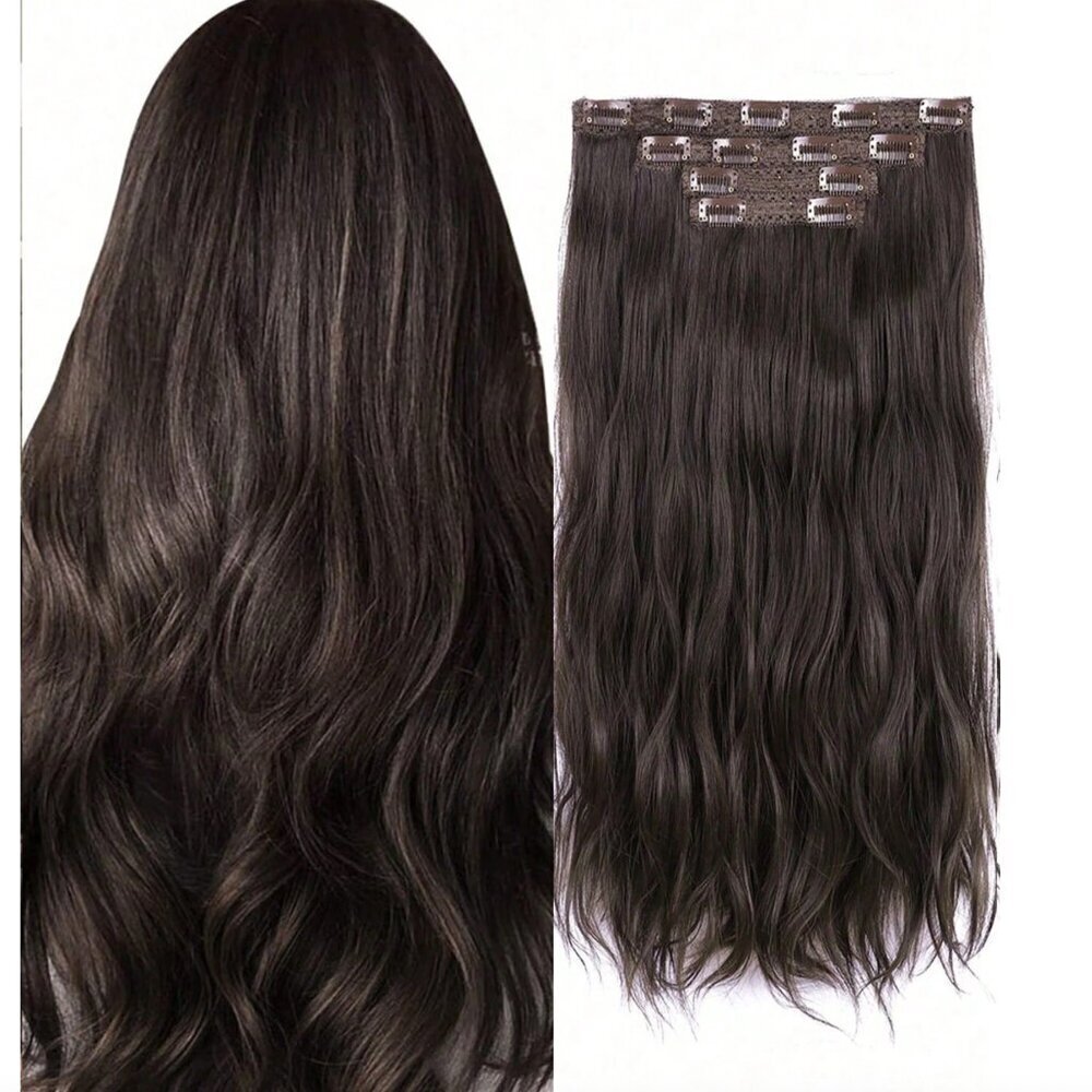 Clip-In Wavy Hair Extensions - Dark Brown